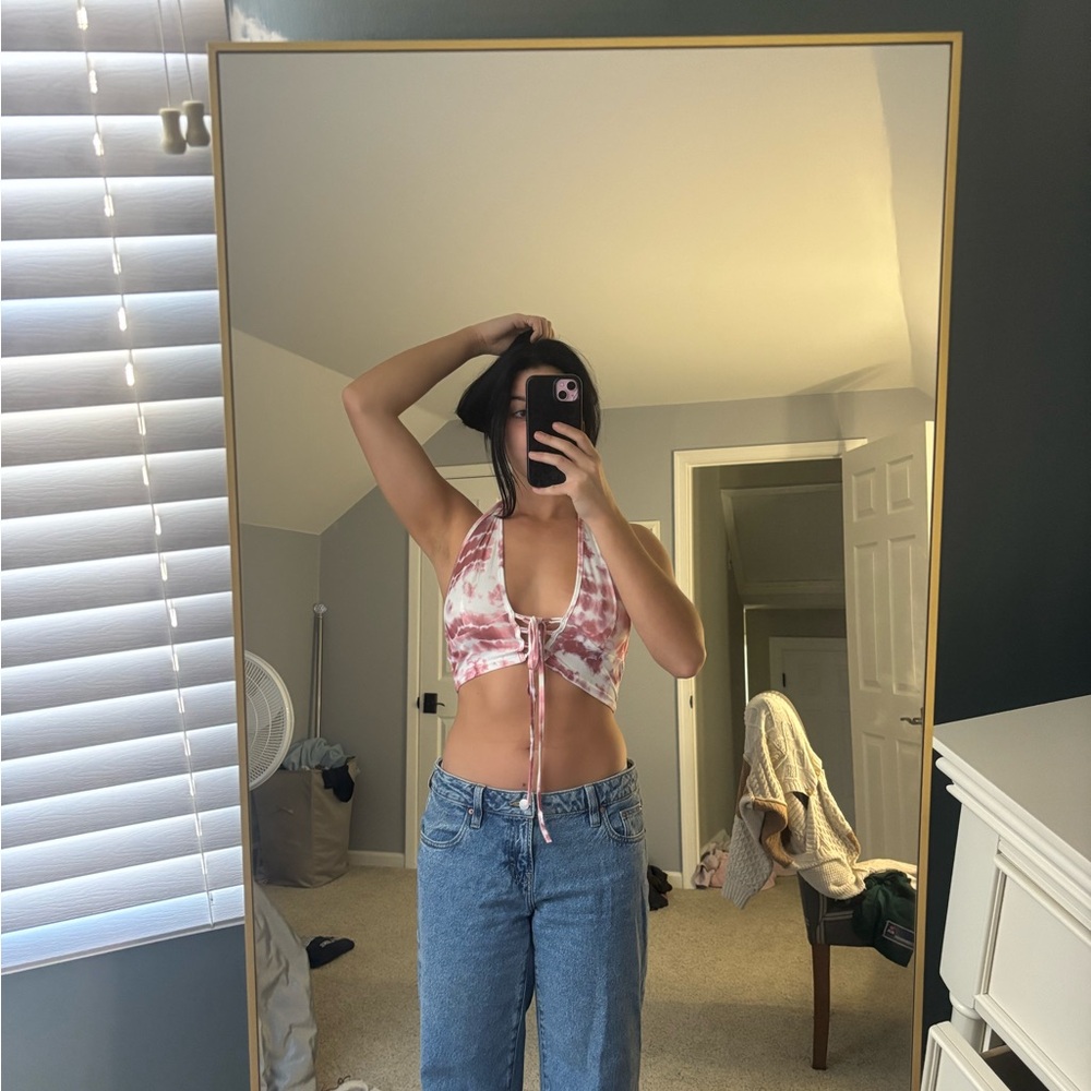 SHEIN Pink and White Tie-Dye Tank Top